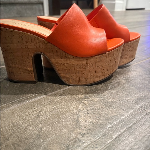 SCHUTZ Bold Orange Cork Platform Heels - Picture 1 of 6
